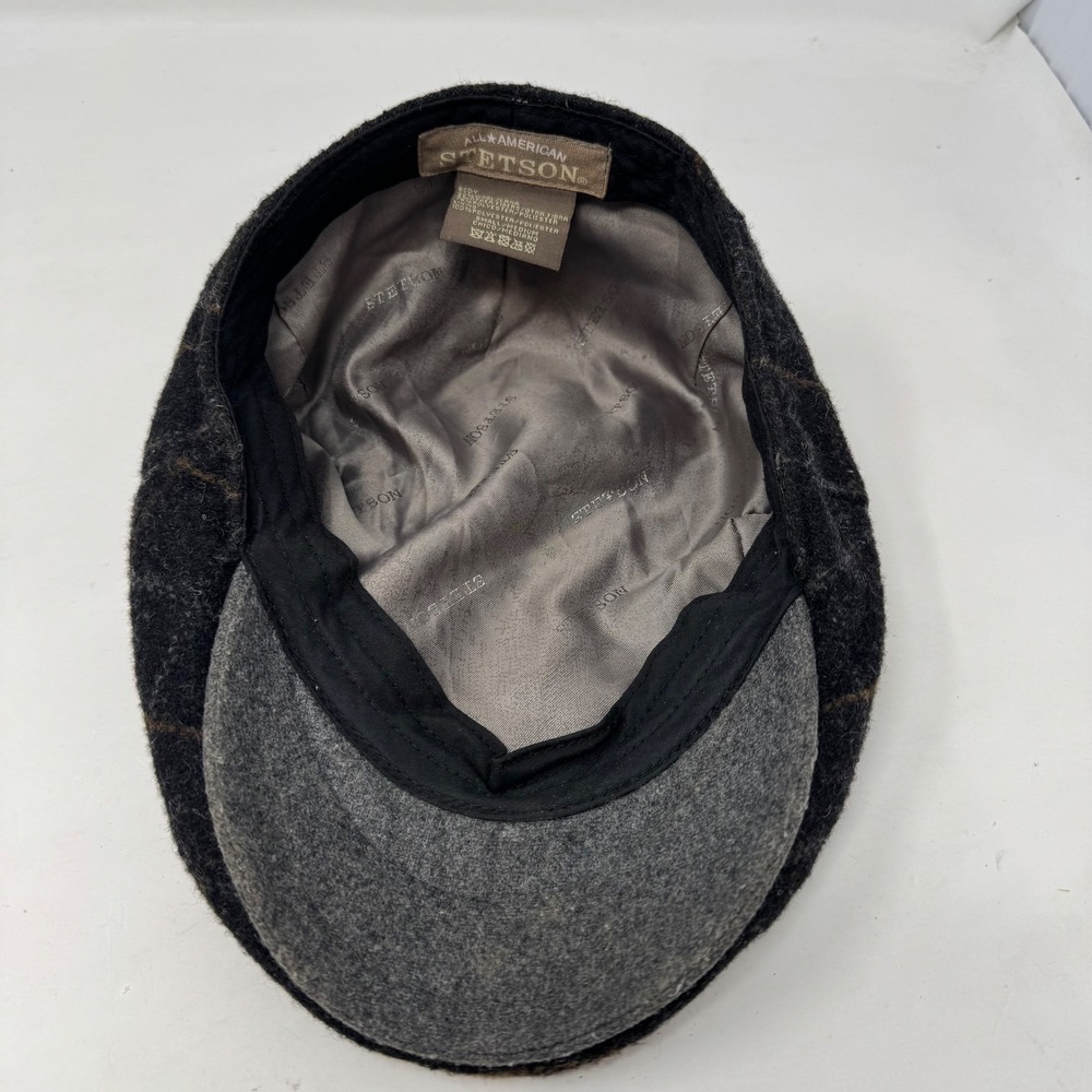 Stetson Black Wool Newsboy Cap with Brown Windowpane - Picture 7 of 8